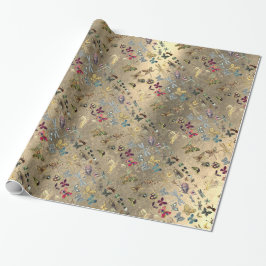 Grungy Guld Meadow Butterfly Insekter Gems Diamond Presentpapper