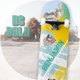 Grungy Gult Teal Urban Street Graffiti Mini Skateboard Bräda 18,5 Cm
