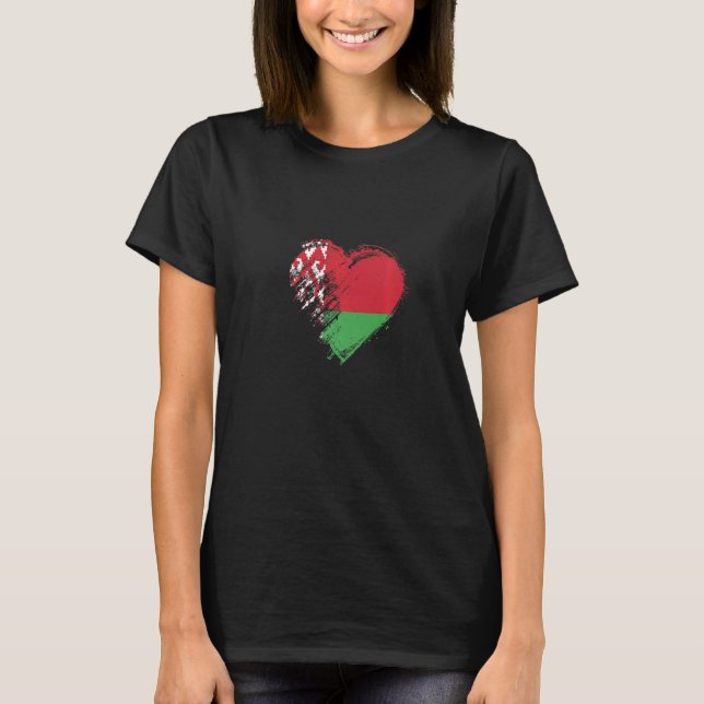 Grungy I Love Belarus Heart Flag T Shirt (Framsida)