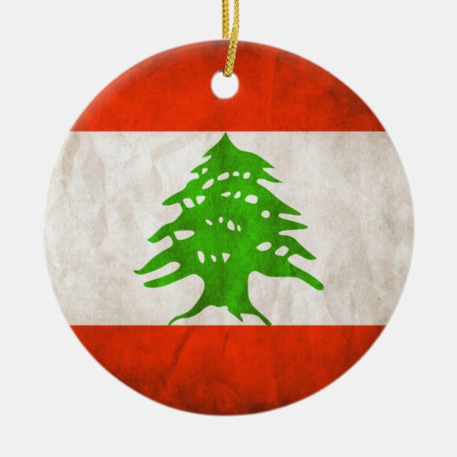 Grungy Libanon Flagga Julgransprydnad Keramik (Framsidan)