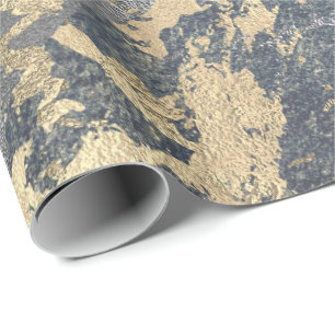 Grungy Molten Silver Guld Marble Shiny Metallic Presentpapper