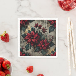 Grungy Poinsettia Blommigt Tapet Decoupage Papper Pappersservett
