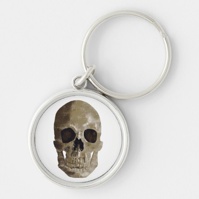 Grungy Skull Rund Silverfärgad Nyckelring (Framsidan)