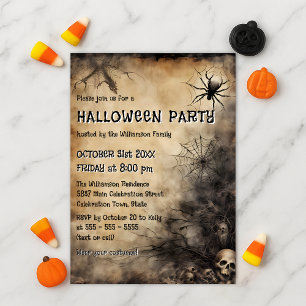Grungy Spindelnät Döskallars och Bare Träd Hallowe Inbjudningar