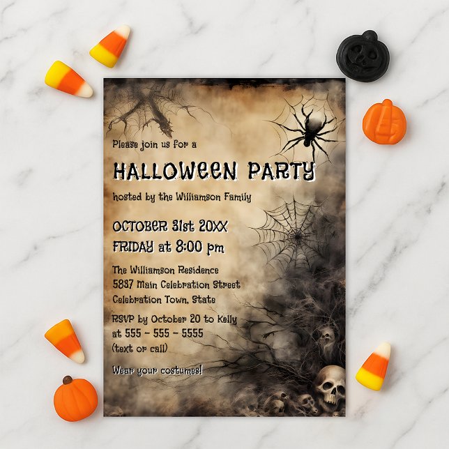 Grungy Spindelnät Döskallars och Bare Träd Hallowe Inbjudningar (Skapare uppladdad)