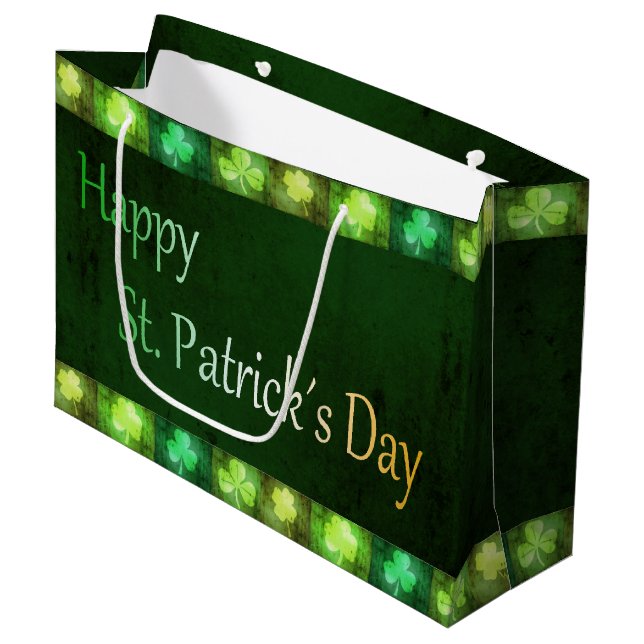 Grungy St. Patrick's Day Shamrocks Large Gift Bag (Framsidan Vinklad)