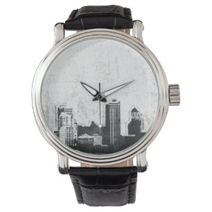 Grungy stadsbakgrund i svartvitt armbandsur