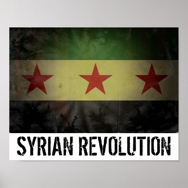 Grungy "Syrian Revolution" Syriens Flagga Poster (Framsidan)