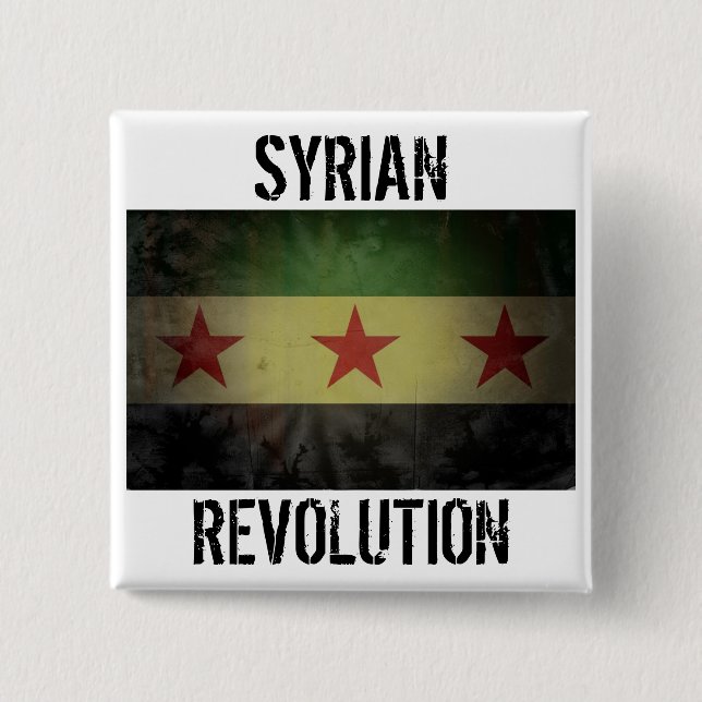 Grungy Syrien "för syriansk revolution" flagga Knapp (Framsida)
