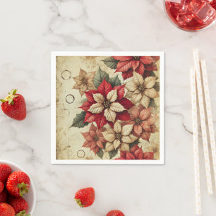 Grungy Tattered Poinsettia Blommigt Decoupage Papp Pappersservett
