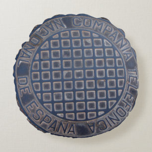 Grungy Telefonica Espanica Manhole Rund Kudde