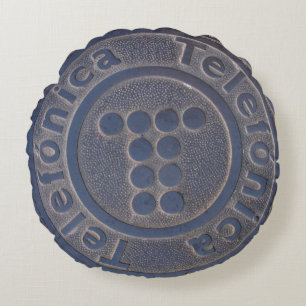 Grungy Telefonica Manhål Rund Kudde