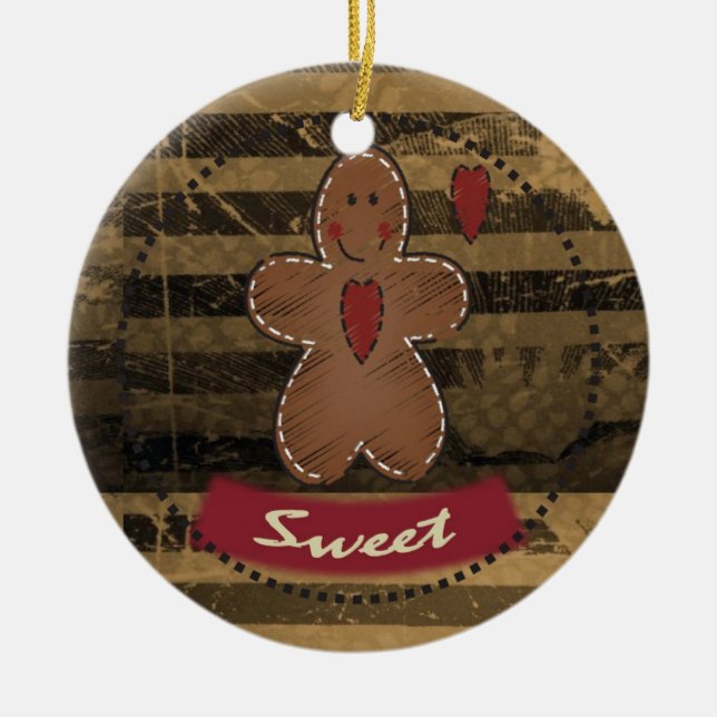 Grungy Vintage Pepparkaksgubbe Julgransprydnad Keramik (Framsidan)