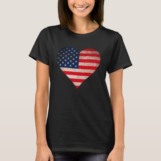 Grunt USA flagga Heart Patriotic American Flagga W T Shirt (Framsida)