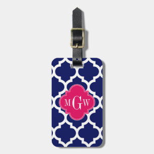 Grunt Wht Moroccan #5 Raspberry 3 Initial Monogram Bagagebricka