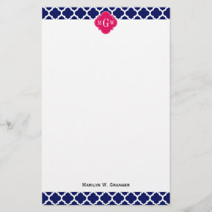 Grunt Wht Moroccan #5 Raspberry 3 Initial Monogram Brevpapper