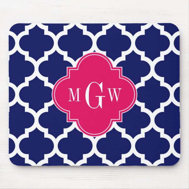 Grunt Wht Moroccan #5 Raspberry 3 Initial Monogram Musmatta (Framsidan)