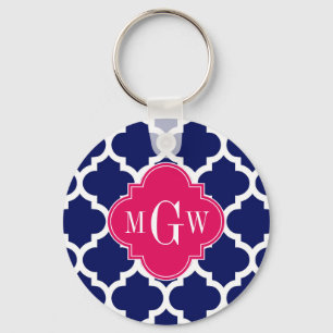 Grunt Wht Moroccan #5 Raspberry 3 Initial Monogram Nyckelring