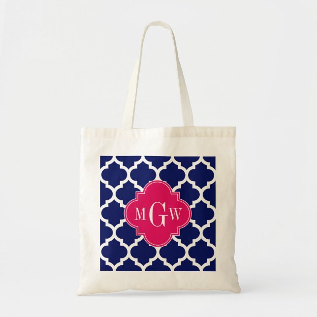 Grunt Wht Moroccan #5 Raspberry 3 Initial Monogram Tygkasse (Framsidan)