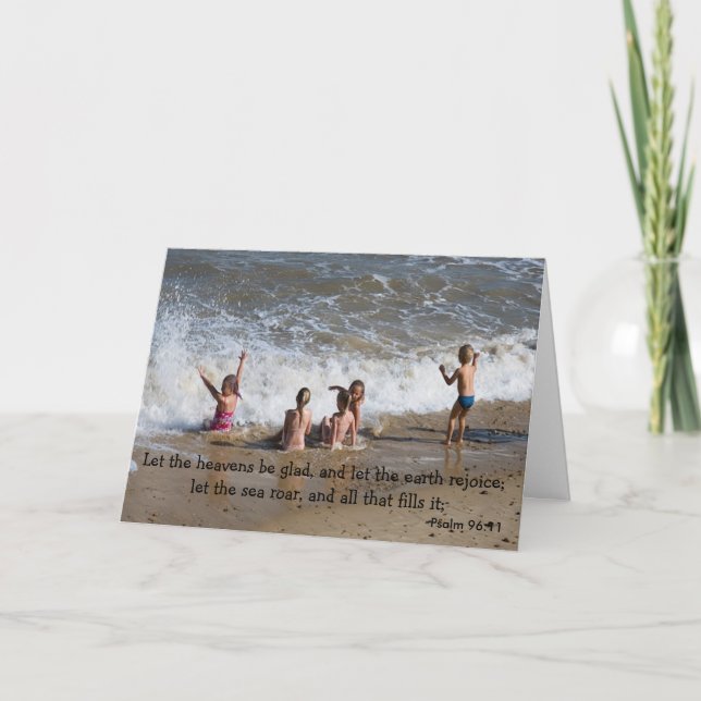 grupp av barn på stranden kort (Framsida)