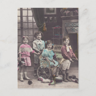 Grupp av barn Vintage julkort Helg Vykort