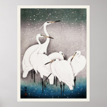 Grupp av Egrets Ohara Koson japansk fågelutskrift