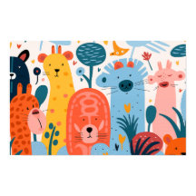 Grupp av färgstarka, fantastiska djur