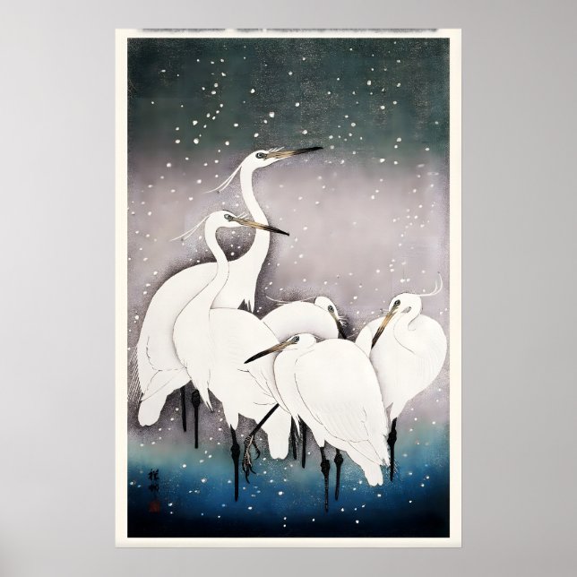 Grupp av hägrar Japansk finkonsttryck Hem Poster (Framsidan)