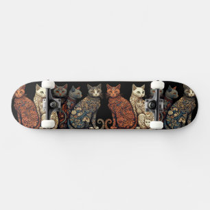Grupp av katter i Victorian Tapet Stil Mini Skateboard Bräda 18,5 Cm