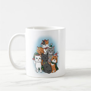 Grupp av katter som ställer upp för jul-Bild Kaffemugg