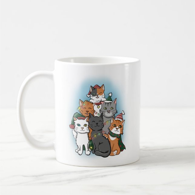 Grupp av katter som ställer upp för jul-Bild Kaffemugg (Vänster)