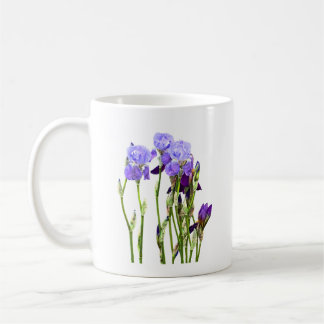 Grupp av lavendeliris och knoppar kaffemugg