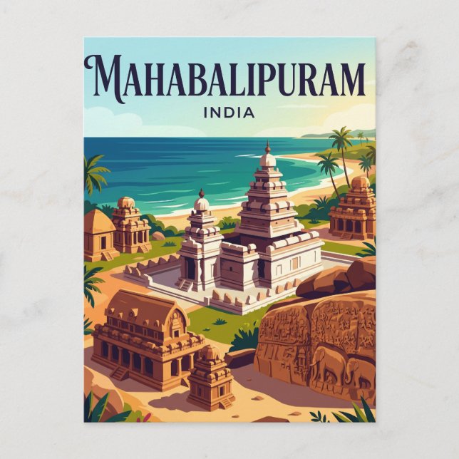 Grupp av monument i Mahabalipuram Indien Vykort (Framsida)