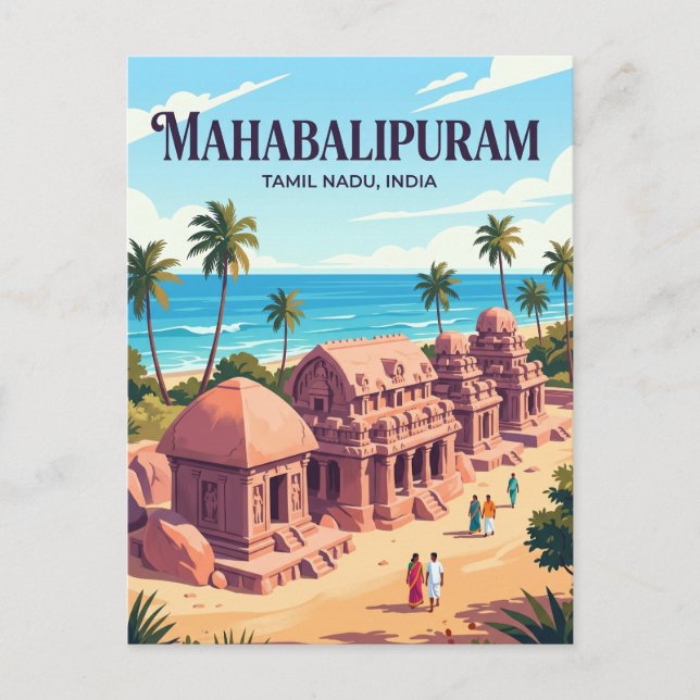 Grupp av monument i Mahabalipuram Indien Vykort (Framsida)