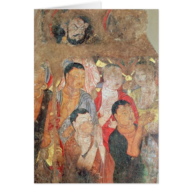 Grupp av munkar och Buddha Hälsningskort (Framsidan)