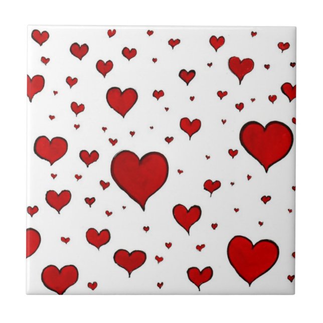 Grupp av Red Hearts Ceramic Tile Kakelplatta (Framsidan)