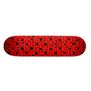 Grupp av (röda) ledsna ansikten (svart bg) - skateboard bräda 20 cm