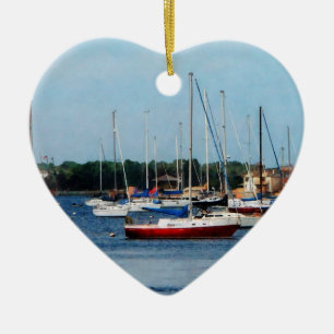 Grupp av segelbåtar Newport RI Julgransprydnad Keramik