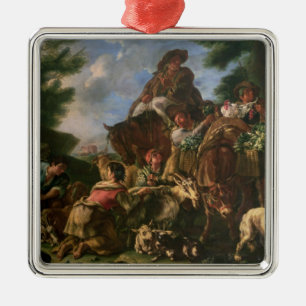 Grupp av shepherds med en häst julgransprydnad metall