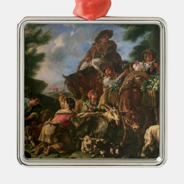 Grupp av shepherds med en häst julgransprydnad metall (Framsidan)