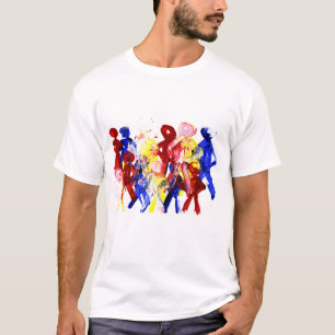 Grupp av stå måla för stick figurfinger som är tee shirt