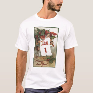 Grupp av ungar som gömmer bak kalender t shirt