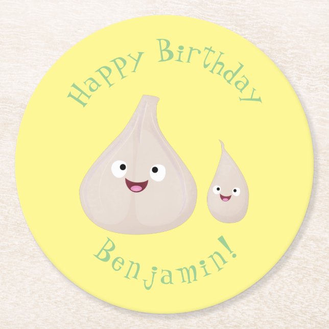 Grupp av vegetabiliska tecknader för gräddvitlök underlägg papper rund (Framsidan)