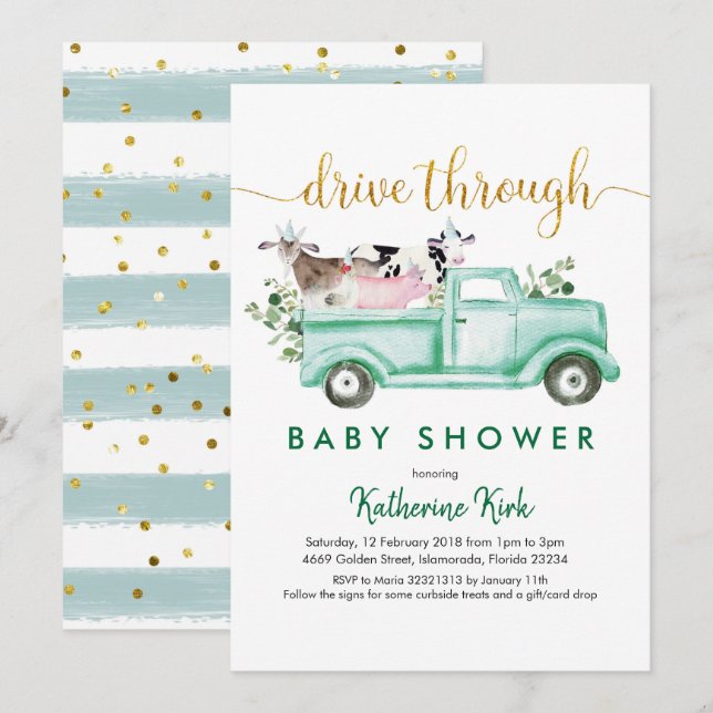 Grupp Drive through Baby Shower Inbjudningar (Fram/baksida)