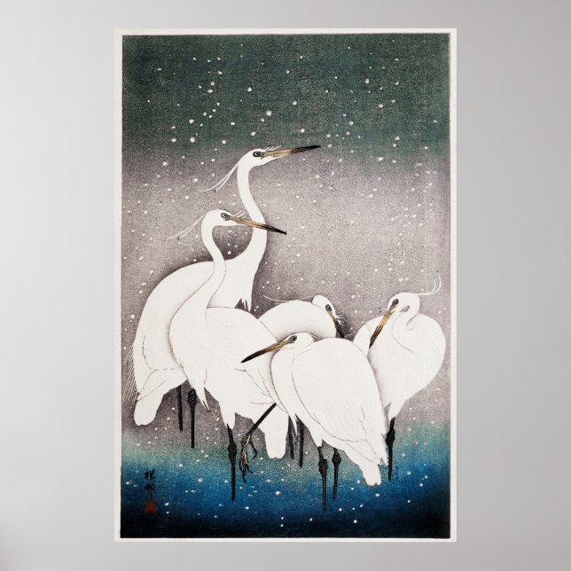 Grupp Egrets av Ohara Koson (1925-1936) Poster (Framsidan)