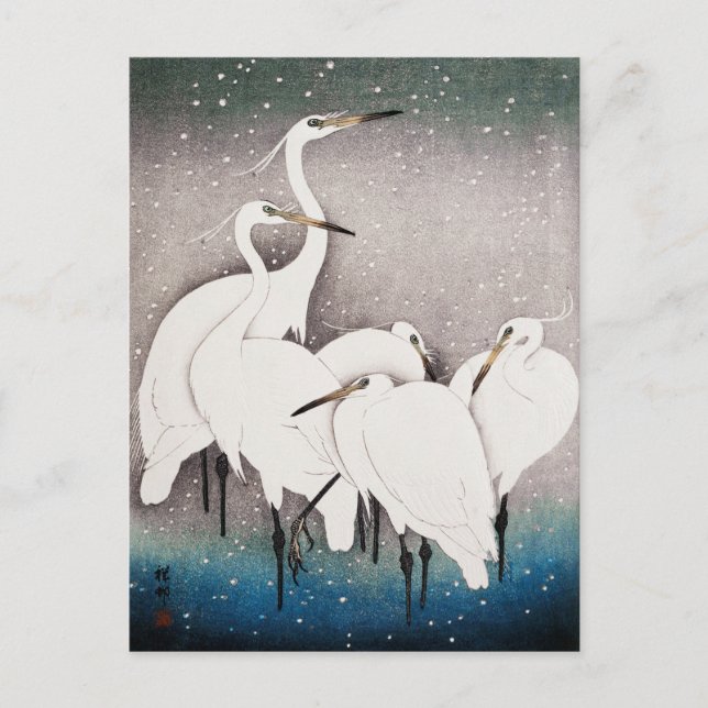 Grupp Egrets Painting by Ohara Koson Vykort (Framsida)