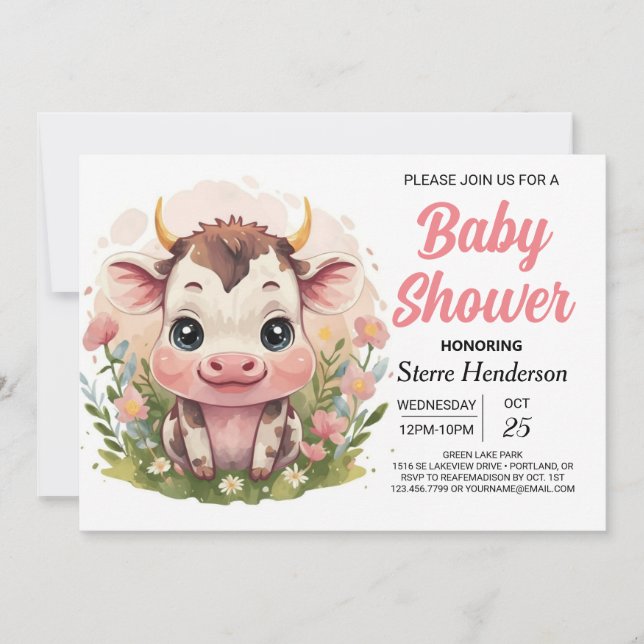 Grupp Girly Online Cow Baby Shower Inbjudningar (Framsida)