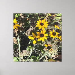 Grupp gula blommor sträckt canvastryck