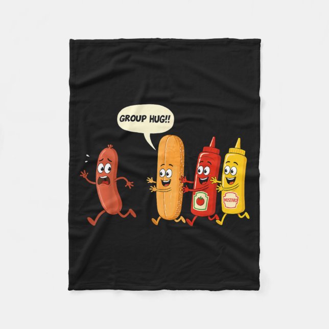 Grupp Hug Korv Bröd Chup Senap Rolig Hotdog Fleecefilt (Framsidan)