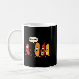 Grupp Hug Korv Bröd Chup Senap Rolig Hotdog Kaffemugg